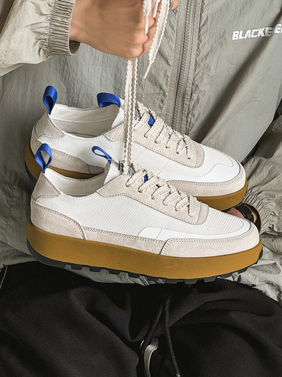 De Xun Men's Shoes, New Summer Model, Mesh Breathable Sneakers, Thick-Soled, Lightweight, Soft-Soled, Retro Casual White Sneakers