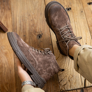 Martin Boots for Men, Winter Trendy Retro High-Top Shoes, Genuine Leather Casual Short Boots, British Style, Fleece-Lined Mid-Top Work Boots