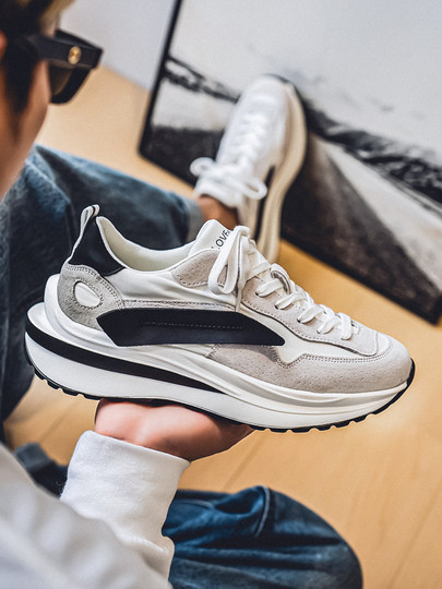 Men's Sports Shoes 2025 New Summer Mesh Breathable Casual Shoes Thick-Soled Genuine Leather Running Shoes Soft-Soled Dad Shoes