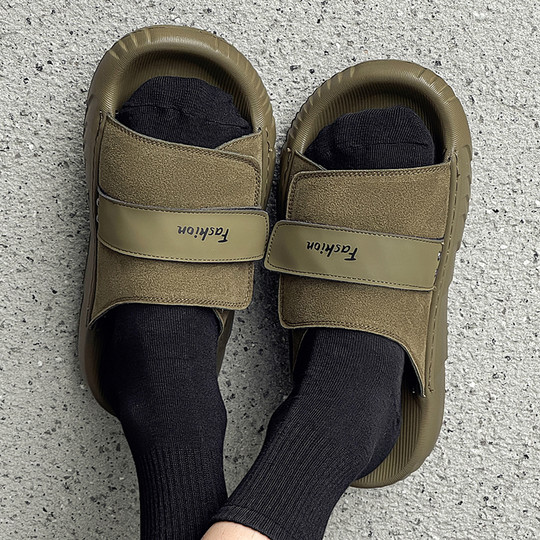 Men's Summer Non-Slip Outdoor Sports Sandals New Trendy Genuine Leather Soft-Soled Outdoor Casual Beach Flip-Flops