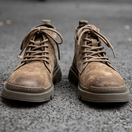 Martin Boots for Men, Winter British Style, New Genuine Leather Casual High-Top Shoes, Retro Fleece-Lined Mid-Top Trendy Work Boots