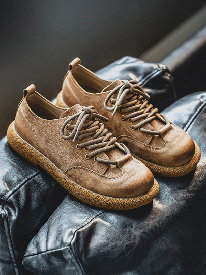 First-Layer Cowhide Men's Shoes, New Winter Style Large Leather Shoes, Genuine Leather, Breathable, Soft-Soled, British-Style Non-Slip Sports and Leisure Shoes