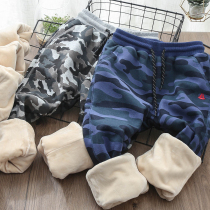 Boys camouflage cotton pants winter velvet thickened autumn and winter new childrens warm pants winter sports pants for children