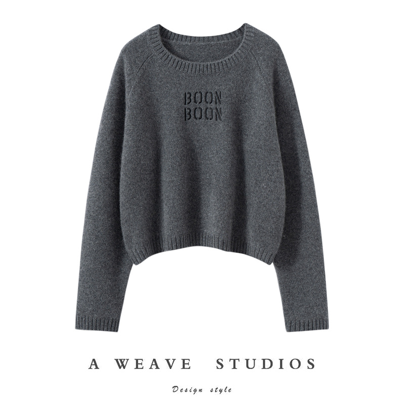 New Autumn and Winter 100% Pure Cashmere Sweater for Women, Round Neck, Letter Print, Long Sleeves, Loose and Lazy Style Knitted Sweater New Autumn and Winter 100% Pure Cashmere Sweater for Women, Round Neck, Letter Print, Long Sleeves, Loose and Lazy Style Knitted Sweater