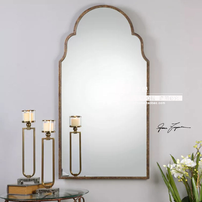 Antique gold American bathroom mirror Entrance mirror Decorative bathroom bedroom dressing mirror Full-length mirror European classical M555