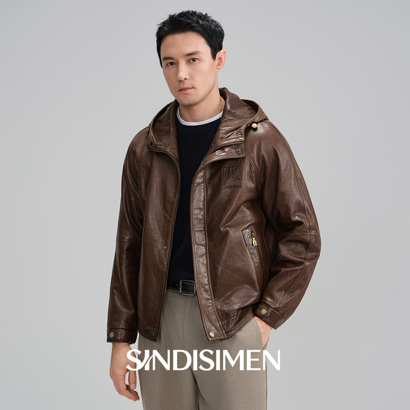 New Style Genuine Leather Jacket for Men, Oil-Waxed Goatskin, Hooded, Loose Fit, Detachable Goose down Lining, Autumn and Winter Leather Jacket New Style Genuine Leather Jacket for Men, Oil-Waxed Goatskin, Hooded, Loose Fit, Detachable Goose down Lining, Autumn and Winter Leather Jacket