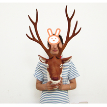 Simulation deer head simulation animal head genuine leather deer head wall-mounted wall decoration wall decoration solid hanging decoration bar wall decoration