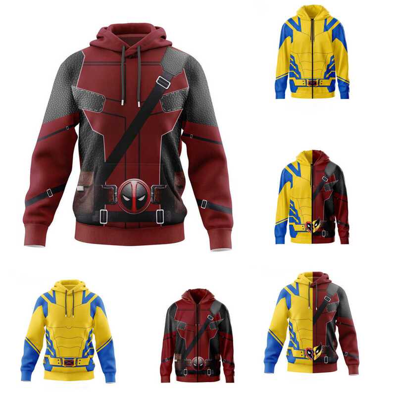 2024 New Deadpool and Wolverine Printed Zip-Up Hoodie Trendy Jacket
