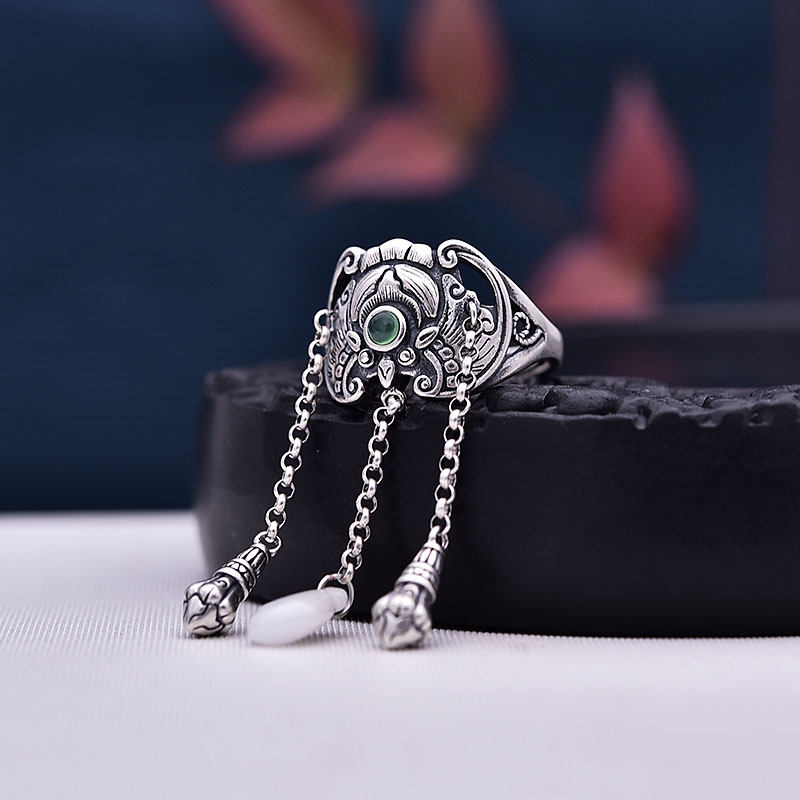 Fu in front of the ring female sterling silver fashion retro jewelry personality jewelry live ring adjustment bat recruiting wealth food finger ring