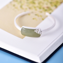Icing on the cake silver bracelet female sterling silver fashion National style silver ornaments inlaid Hetian Jade air quality Queens Day gift