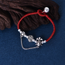Red rope bracelet female transfer hand-woven original design ethnic silver jewelry niche advanced sense sterling silver jewelry