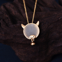 Bell calf necklace female sterling silver fashion gilded jewelry S925 body silver inlay Hetian Jade neck chain choker