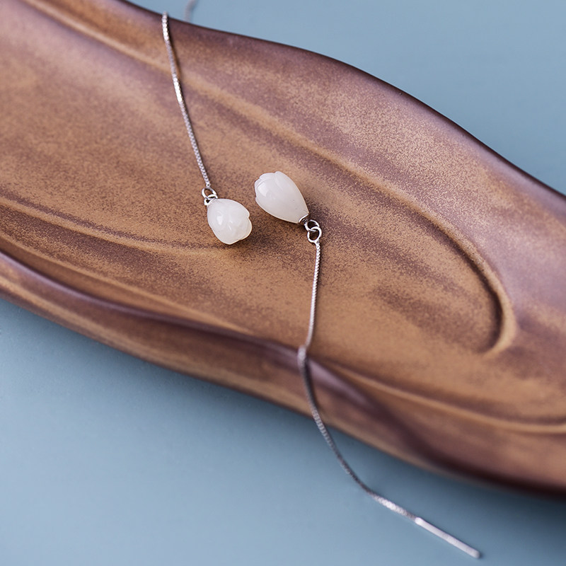 Ear necklace 2020 New tide pure silver and field jade Orchid long version Stream Su Advanced sensation Skinny Fashion Earrings