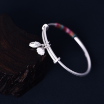 Literature and Art Fan Ancient Method Silver Bracelet Female Sterling Silver 999 Foot Silver Original National Style Silver Decoration Solid Push and Pull Lotus Silver Bracelet