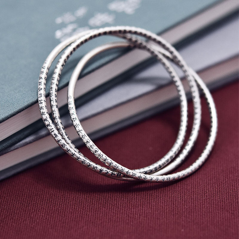 Heart Sutra bracelet for women Sterling silver multi-ring lettering handmade vintage craft fashion wild bracelet for girls gift silver jewelry