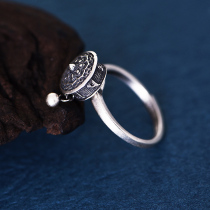 Transcription drum transfer ring female sterling silver National Style fashion personality jewelry six-character truth living circle adjustment silver ring
