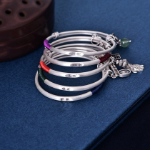 Literature and art fan s999 sterling silver bracelet female fashion simple jewelry National style Peace Joy solid push pull silver bracelet