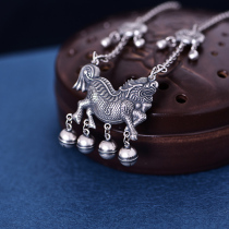 2021 new necklace female sterling silver 999 foot silver vintage National style jewelry transfer Bell unicorn silver hanging chain