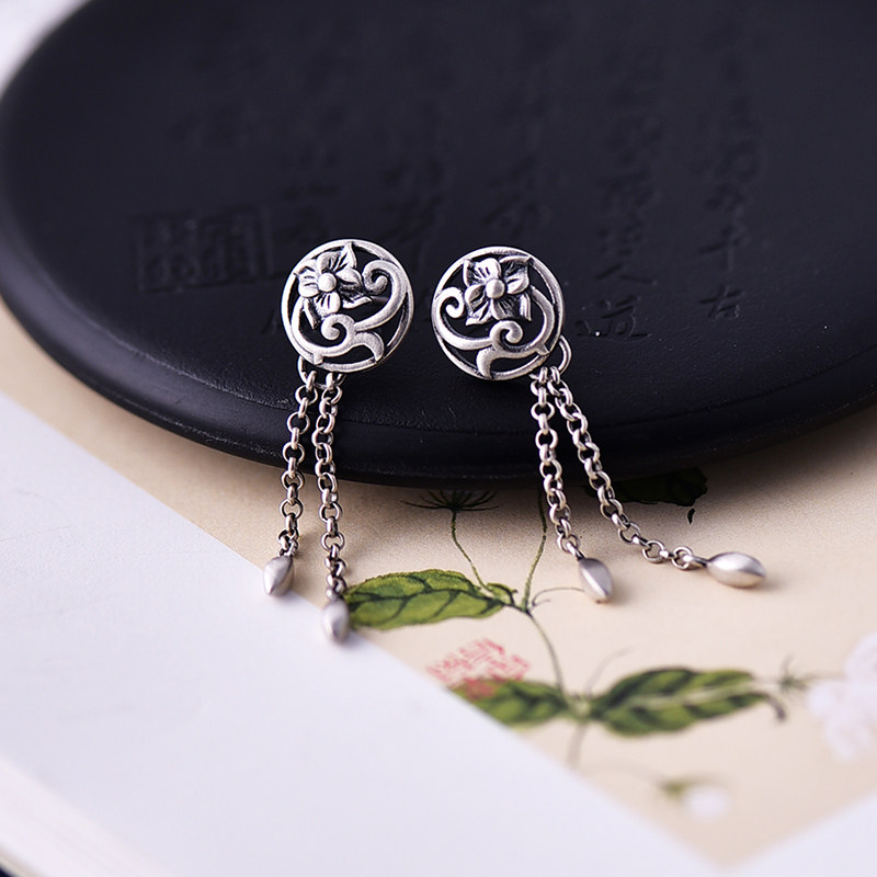 Earring studs female sterling silver 2020 new fashion simple face thin long tassel senior sense ethnic wind earrings