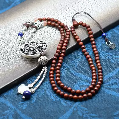 Sweater chain female long version of fashion wild classical original design leaflet red sandalwood with sterling silver pendant necklace