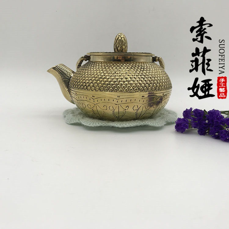 Indian Copper Pot Pure Copper Milk Teapot Hand Tea Tea Cutlery Cutlery Copper Thickened Kettle Featured Handicraft 10