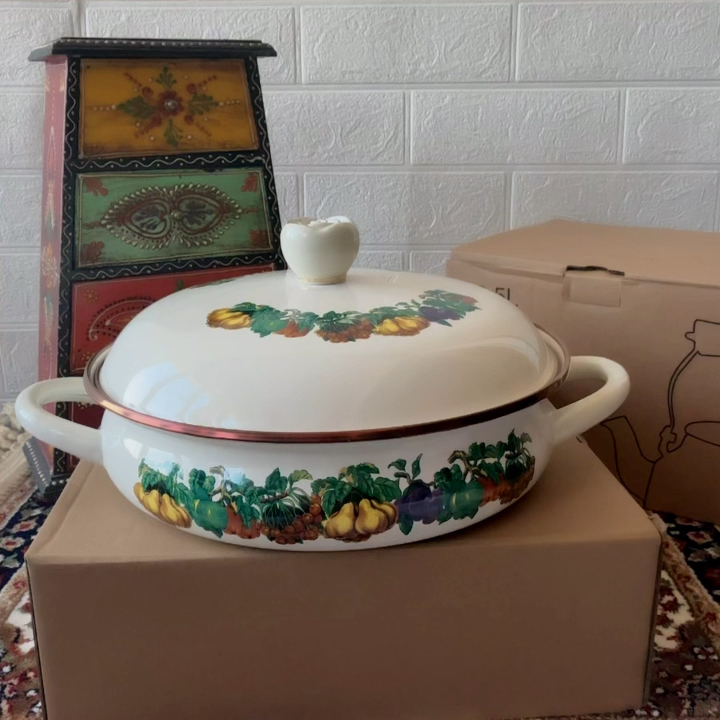 Enamel Seafood Pot, Noodle Bowl, Fruit Bowl, Floral Enamel Round Bowl