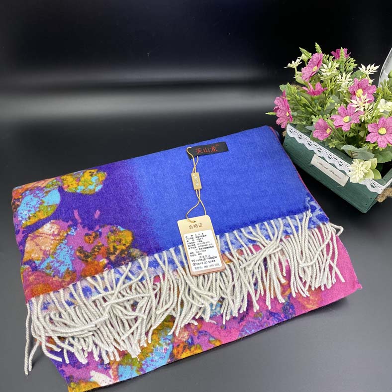 Shawl Xinjiang pure wool shawl shoulder scarf bifacial printed shawl scarf plant rectangular flower