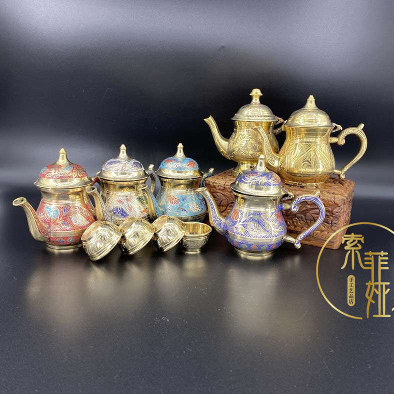 Pot India pure copper handmade wine pot tea set cutlery cutlery copper thickened kettle featured handicraft multicoloured pot