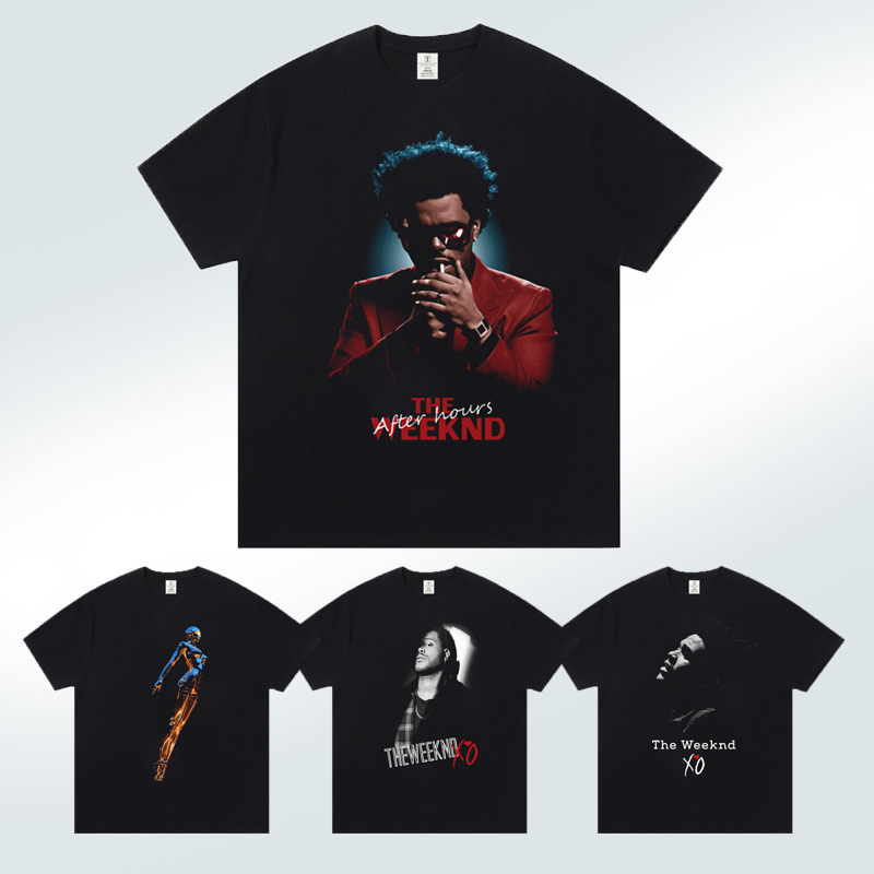 The Weeknd Style Short-Sleeve T-Shirt Clothing Merchandise Round Neck Pure Cotton Concert Support