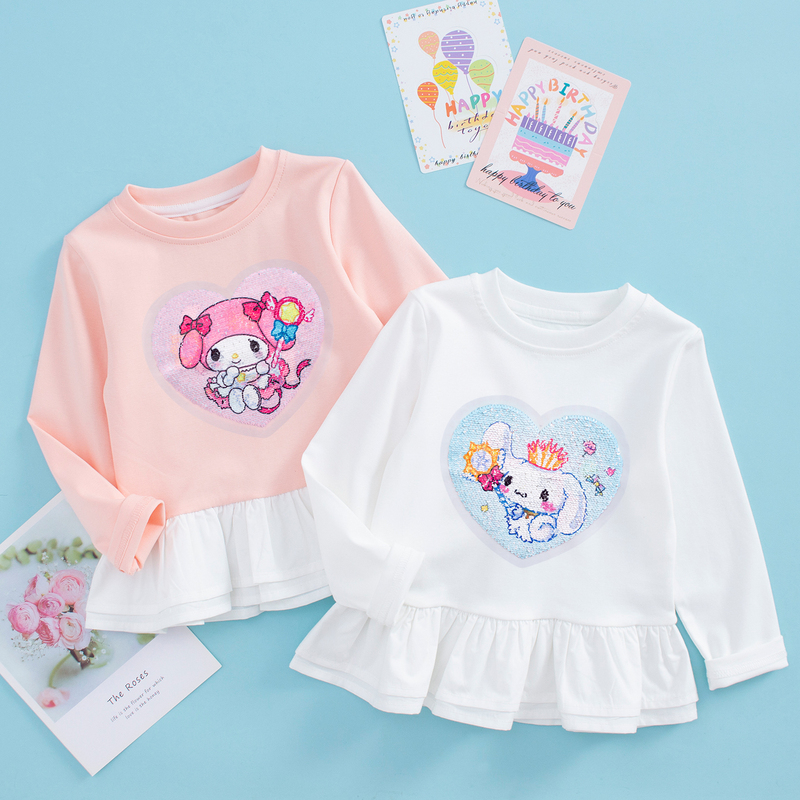 Children's Spring and Autumn T-Shirt with Sequins That Change Color, Sweet Girls' Base Shirt, Baby Dog Top, Rabbit Children's Clothing Children's Spring and Autumn T-Shirt with Sequins That Change Color, Sweet Girls' Base Shirt, Baby Dog Top, Rabbit Children's Clothing