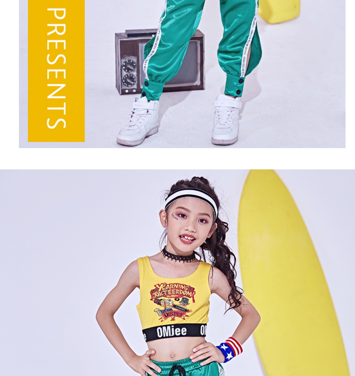 Trang phục khiêu vũ dành cho nữ Street Tide Set dành cho trẻ em Quần áo nhảy hip-hop Girls Lumbar Phiên bản Hàn Quốc Trang phục Jazz Dance quần áo trẻ em đẹp