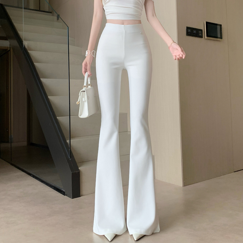 White Flared Suit Pants for Women, Autumn High-Waisted, Drapey, Elegant, Slim-Fit, Flattering, Bell-Bottom Casual Trousers White Flared Suit Pants for Women, Autumn High-Waisted, Drapey, Elegant, Slim-Fit, Flattering, Bell-Bottom Casual Trousers
