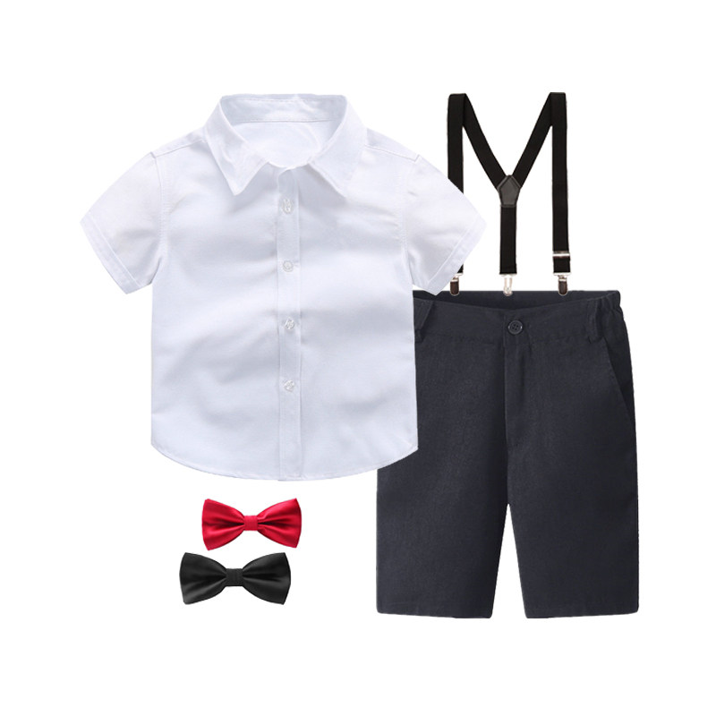 Boy Acting Suit Suit Children Short Sleeve White Shirt Black Shorts Cuddling Bag Primary And Middle School Kindergarten Play Out