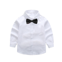 Childrens white shirt Boys long-sleeved cotton white shirt Primary school students wild school uniform performance suit Flower girl performance suit
