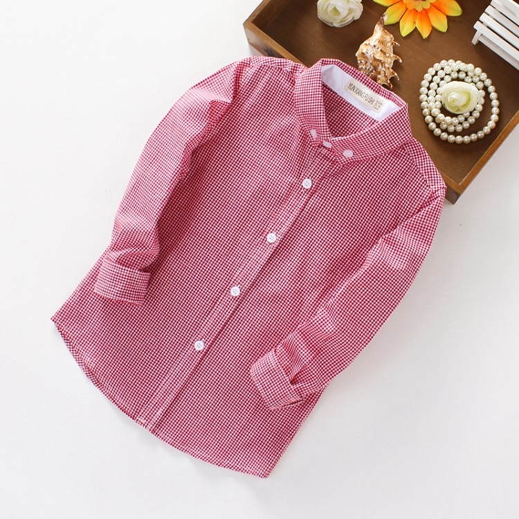 2018 mùa xuân và mùa thu mới của Hàn Quốc boy cotton shirt big trẻ em trẻ em bé England dài tay áo sơ mi trắng