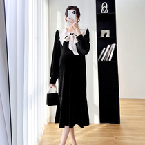 Korean Version Temperament Fashion 2022 Springtime Pregnancy Woman Dress New Long Commuter Gold Velvet Spanking Tail dress Dress Skirt