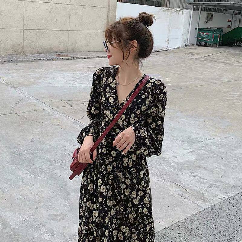 Autumn and winter new base chiffon floral long version pregnant women dress large size loose pregnancy long skirt set