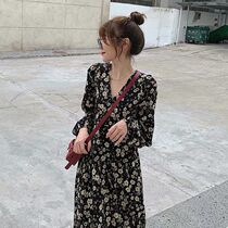 Autumn and winter new base chiffon floral long pregnant dress large size loose pregnancy long skirt set