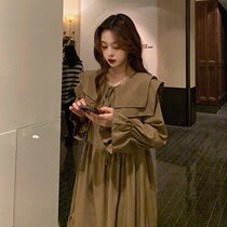 French retro pregnant women autumn dress temperament fairy doll collar large size loose slim long sleeve pregnant women dress autumn