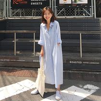 2022 Spring Summer new Korean version Long sleeve open slit shirt outskirt Fashion Blouse Loose slacker Lazy Shirt Dress dress