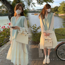 Pregnancy Maternity Dress Suit Fashion style 2022 Spring new Aging Fairy Snowspun dress net Red Temperament Two Sets