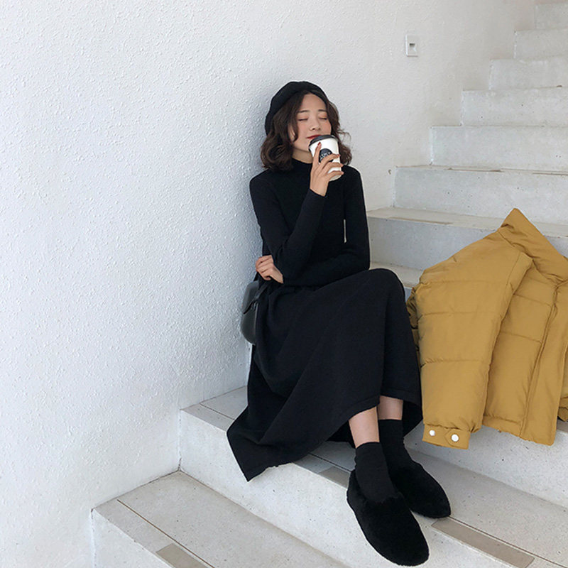 Legal Pregnant Woman Sweater Skirt Autumn winter over knee Han version Conspicuine Slim half high collar Knit Ocean Clothing Autumn Clothing