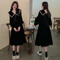 Net Red Pregnancy Woman Dress Autumn Winter Big Code Herbenwind Doll Collar Loose Dress Skirt Spring Little Black Dress Long Dress Spring Dress