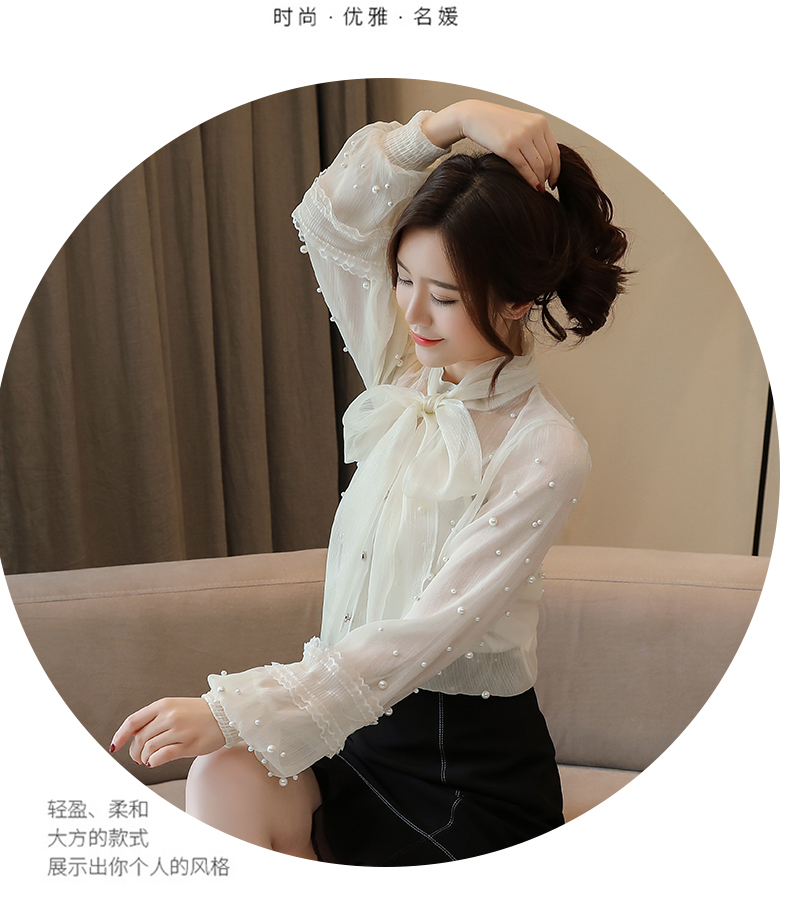 Real shot mùa thu 2019 mới mùa xuân và mùa thu áo sơ mi nữ voan áo sơ mi ren ren nước ngoài thời trang - Áo sơ mi chiffon ren sơ mi nữ đẹp