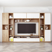 Nordic solid wood TV cabinet Modern minimalist multifunctional combined wall cabinet Living room small apartment background wall video cabinet