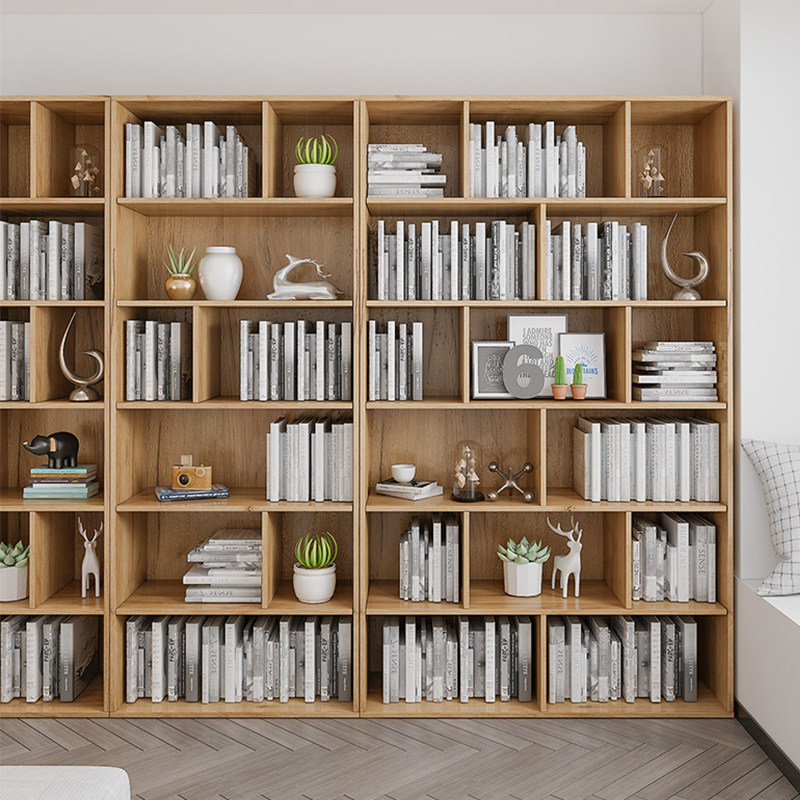 Customizable Nordic Japanese-style bookcase floor-to-ceiling large-capacity solid wood full wall simple modern white storage rack