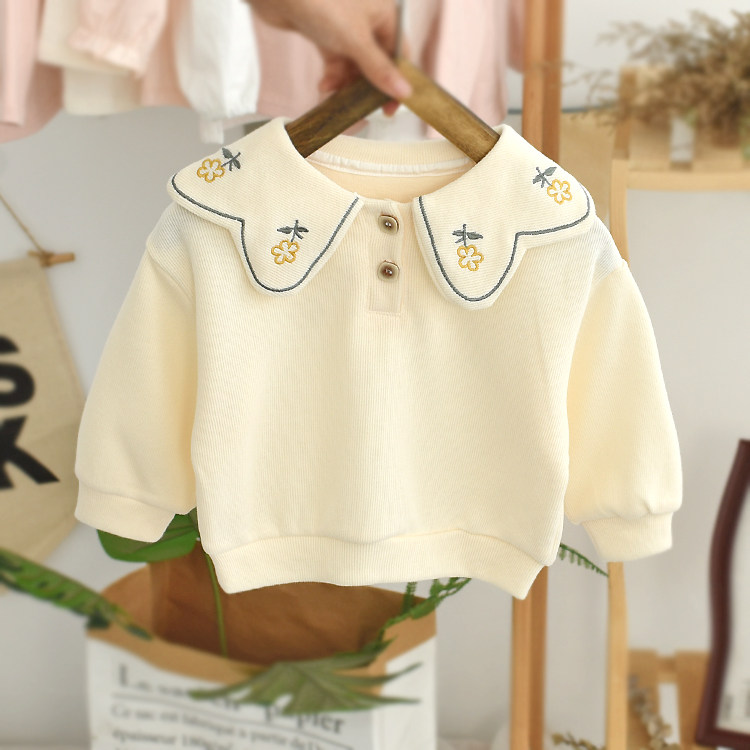 Girl's thick T-shirt autumn clothing 2022 new children's baby jacket head childlike early spring round collar casual long sleeve baby blouse