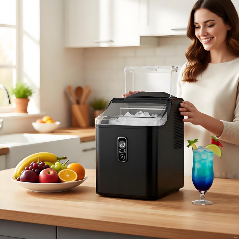 Ice Maker for Outdoor Use, Household Dormitory, Small, Fully Automatic, Low-Power, Solid Ice Cube Machine for Milk Tea Shops and Stalls