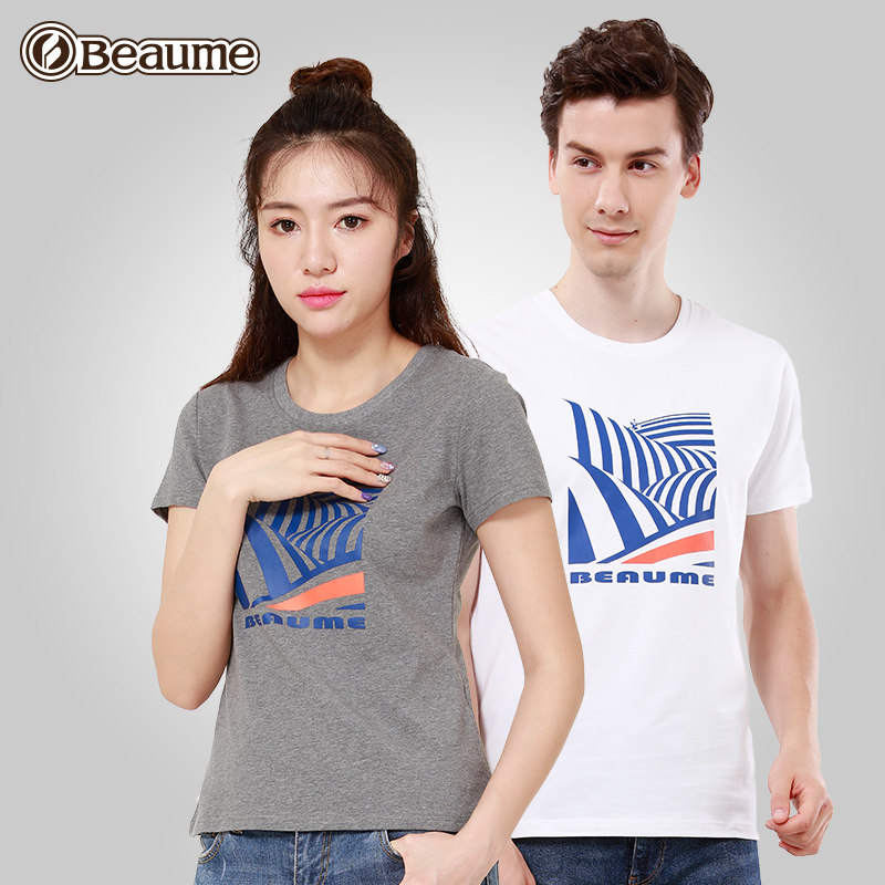 Baomei outdoor T-shirt breathable printing round neck couple fashion short-sleeved versatile top Men's and women's large size T-shirts