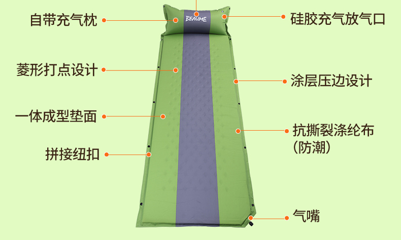 Beaume đệm bơm hơi ngoài trời Baomei North hành khách thảm ẩm và dễ dàng để mang thảm nối thảm ngủ - Thảm chống ẩm / Mat / Gối xốp thảm trải sàn